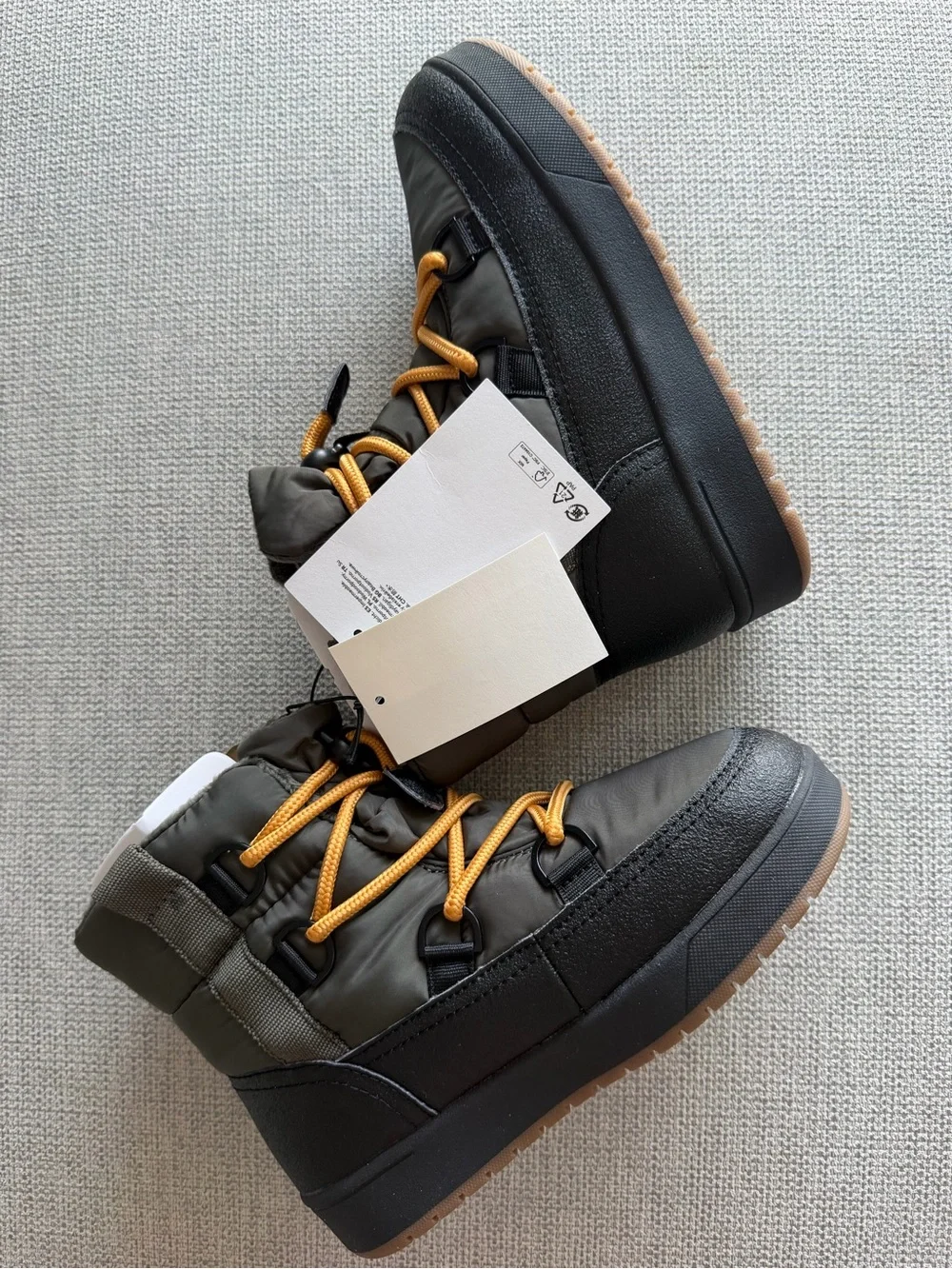 Kids H&M Olive Green Winter Boots with Orange Laces